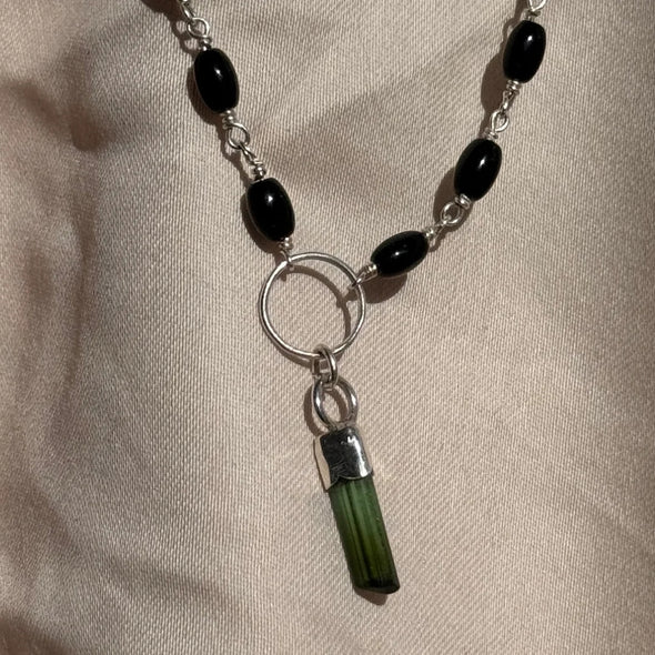 Green Tourmaline and Onyx Beaded Chain by Sydney Kay Jewelry