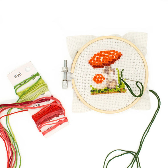 Mini Cross Stitch Embroidery Kit: Mushroom