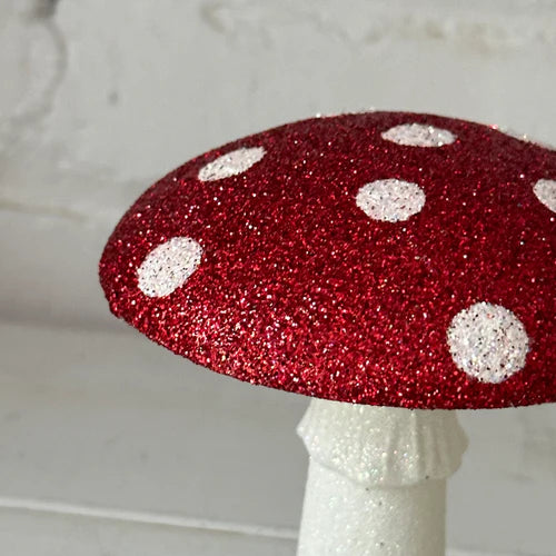 Glitter Mushroom in Classic Red with White Dots